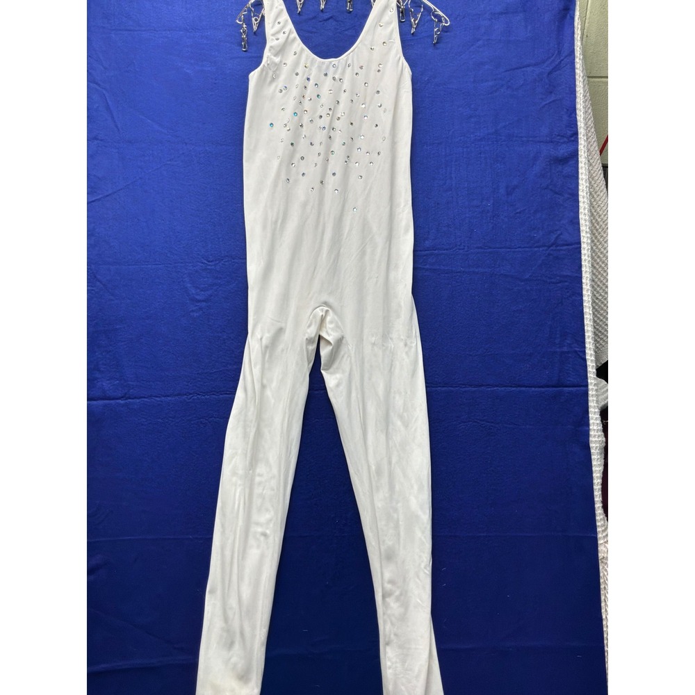 Girls Unbranded Rhinestone Embellished Dance Unitard XS White